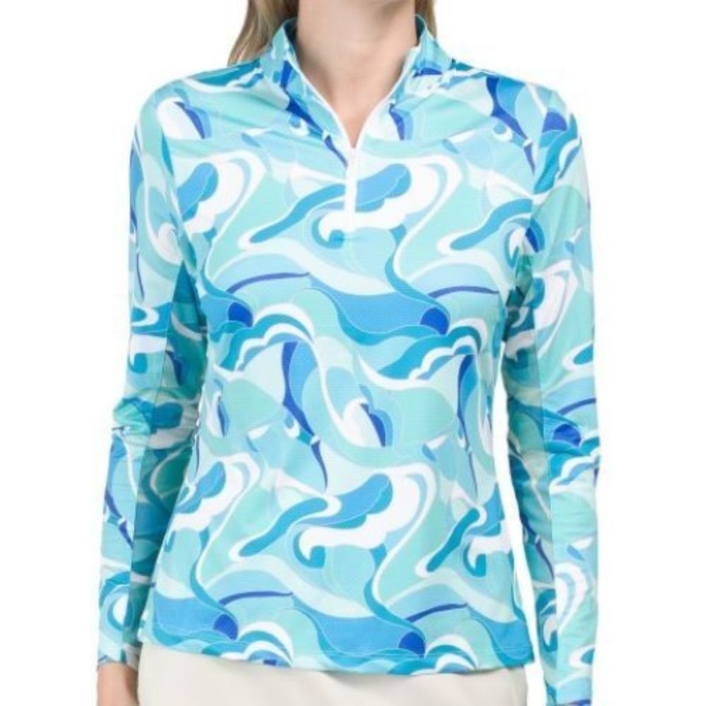 GOTTEX ATHENA SEAFOAM Golf Tennis Turquoise‎ Mock Breathable Stretch Shirt Top